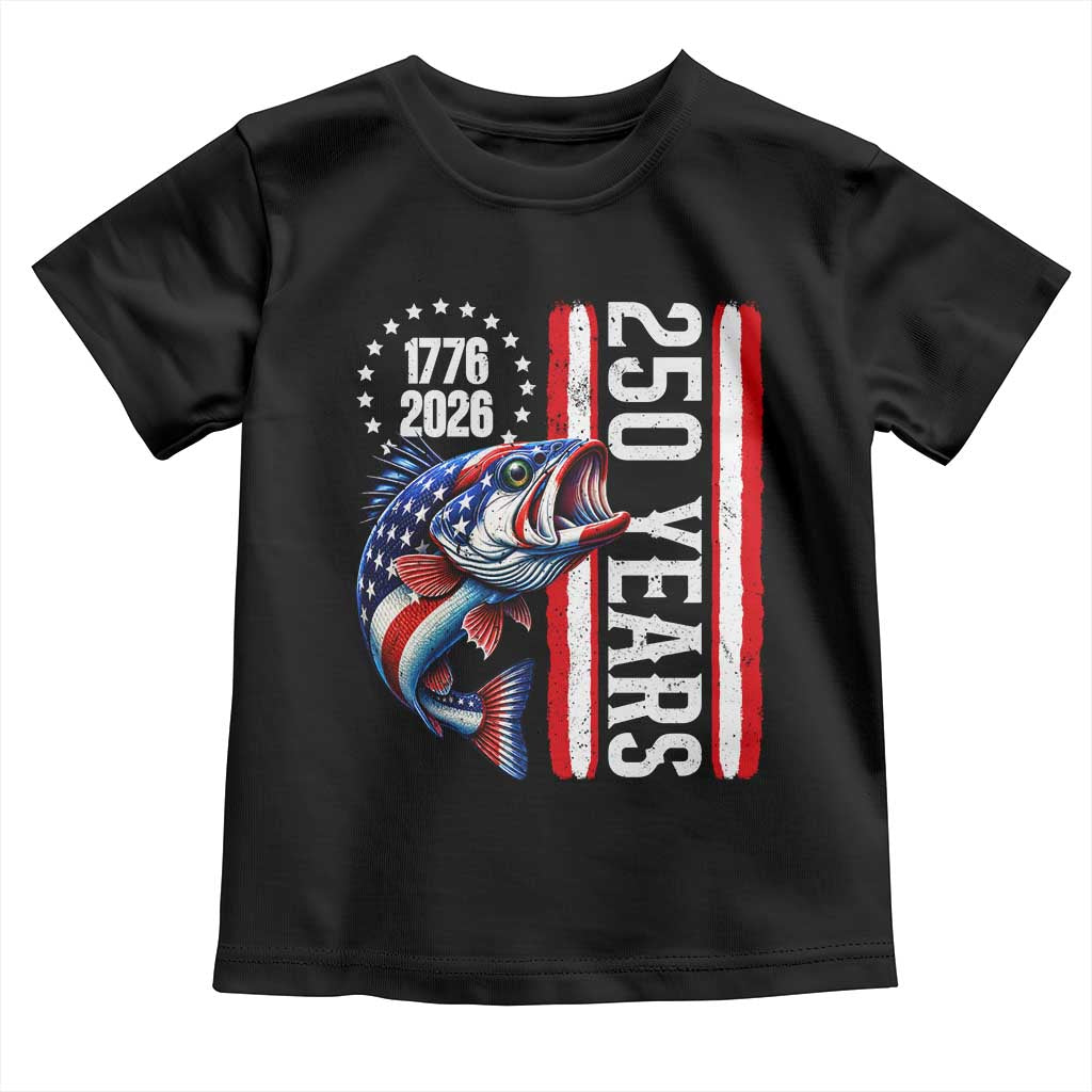 Vintage USA 250th Anniversary Bass Fishing Patriotic Gift Toddler T Shirt TS12 Black Print Your Wear