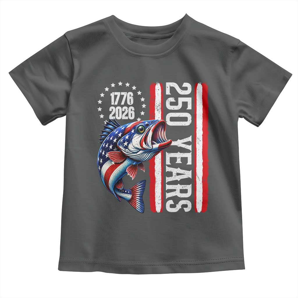 Vintage USA 250th Anniversary Bass Fishing Patriotic Gift Toddler T Shirt TS12 Dark Heather Print Your Wear