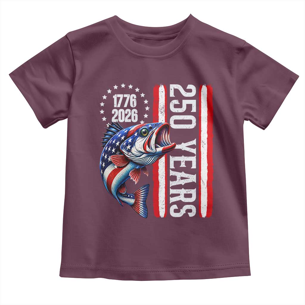 Vintage USA 250th Anniversary Bass Fishing Patriotic Gift Toddler T Shirt TS12 Maroon Print Your Wear