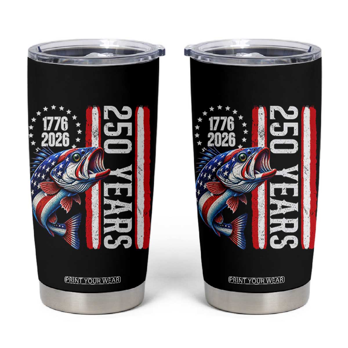 Vintage USA 250th Anniversary Bass Fishing Patriotic Gift Tumbler Cup TS12 Black Print Your Wear