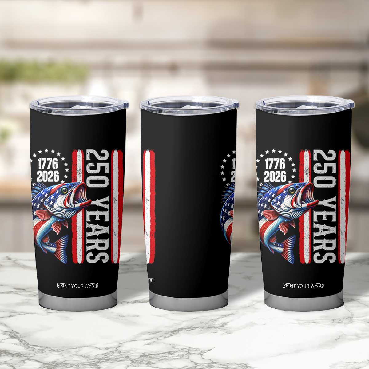 Vintage USA 250th Anniversary Bass Fishing Patriotic Gift Tumbler Cup TS12 Print Your Wear