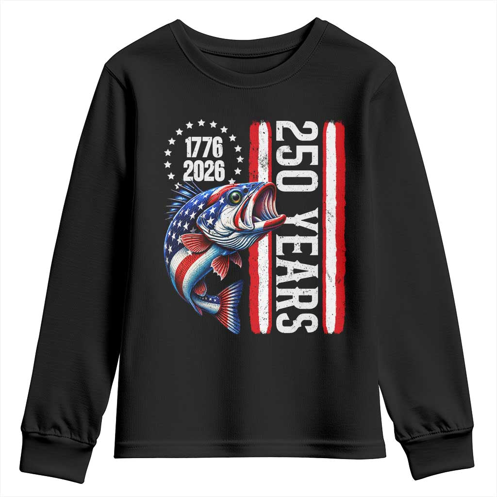 Vintage USA 250th Anniversary Bass Fishing Patriotic Gift Youth Sweatshirt TS12 Black Print Your Wear