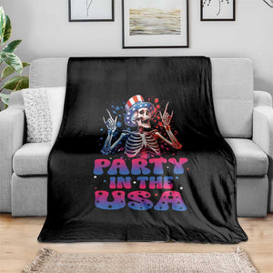 Funny Party In The USA Skeleton Rock Hand Throw Blanket 4th Of July Rocker Gift TS12 Print Your Wear