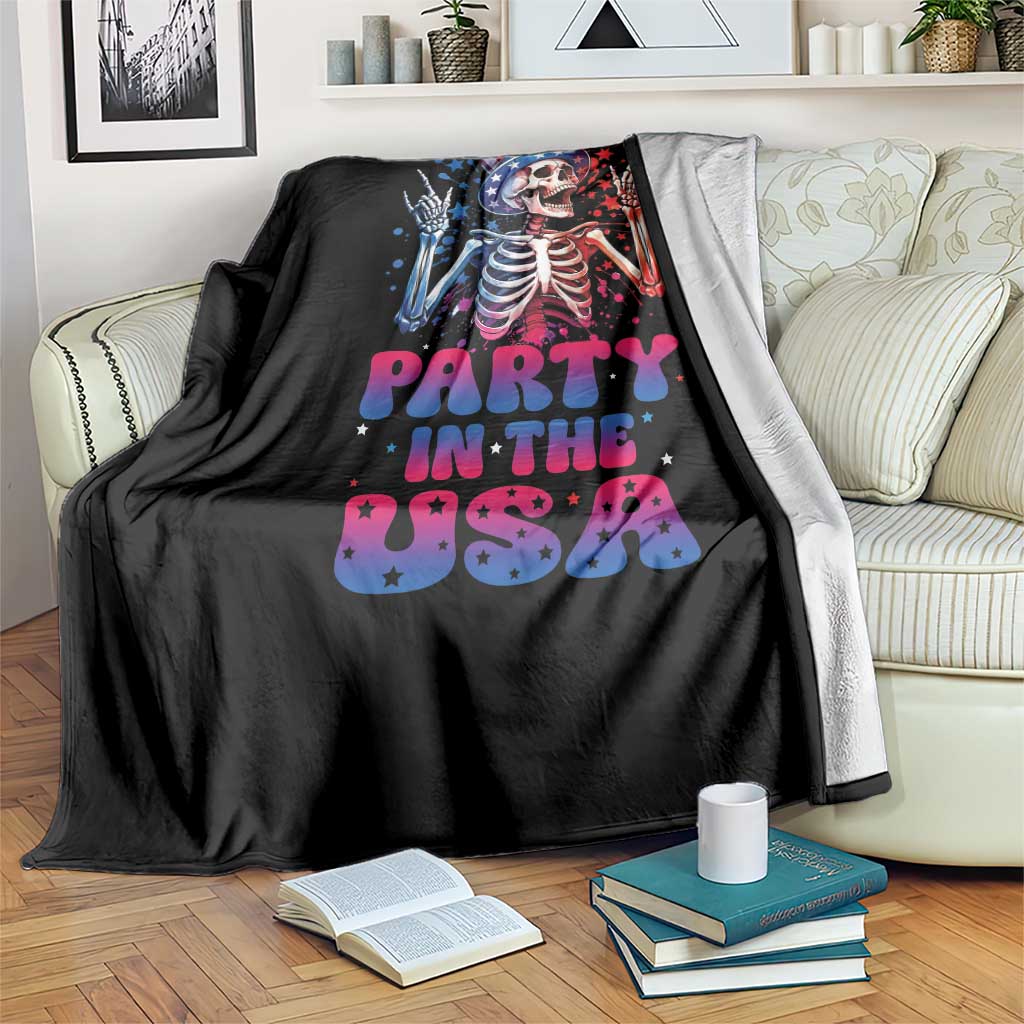 Funny Party In The USA Skeleton Rock Hand Throw Blanket 4th Of July Rocker Gift TS12 Print Your Wear