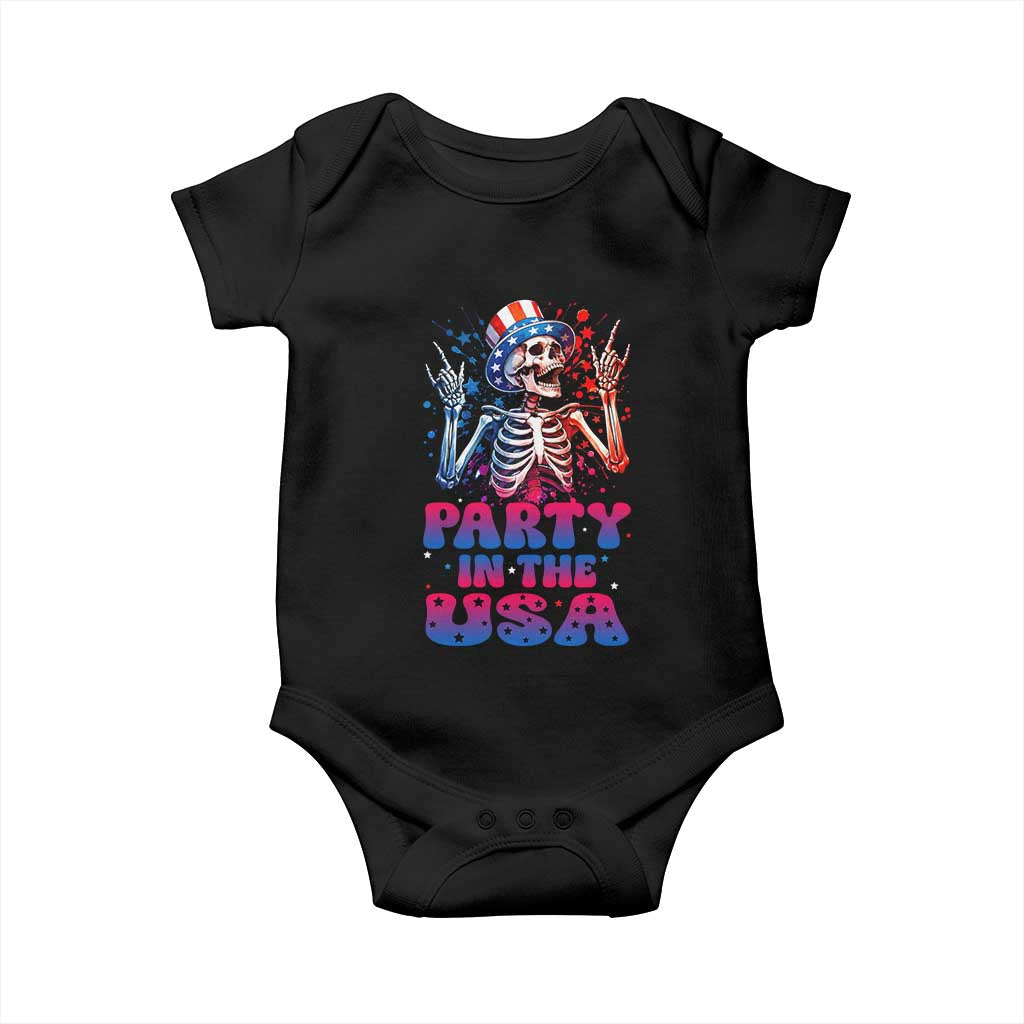 Funny Party In The USA Skeleton Rock Hand Baby Onesie 4th Of July Rocker Gift TS12 Black Print Your Wear