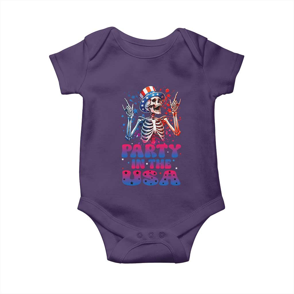 Funny Party In The USA Skeleton Rock Hand Baby Onesie 4th Of July Rocker Gift TS12 Purple Print Your Wear