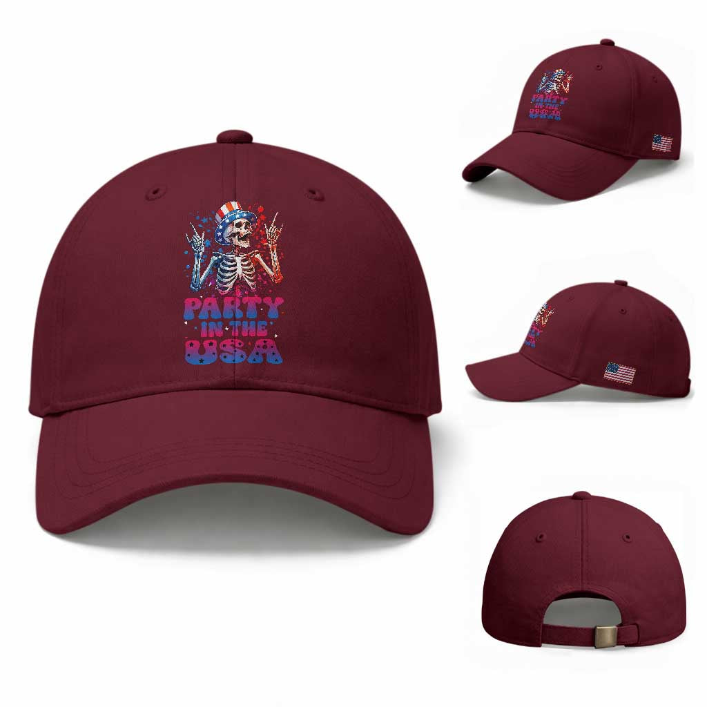 Funny Party In The USA Skeleton Rock Hand Baseball Cap 4th Of July Rocker Gift