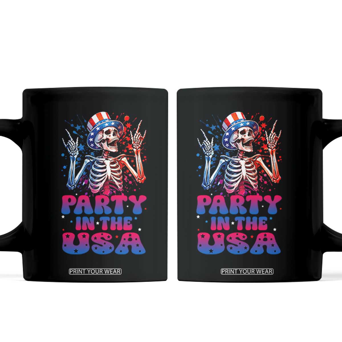 Funny Party In The USA Skeleton Rock Hand Coffee Mug 4th Of July Rocker Gift