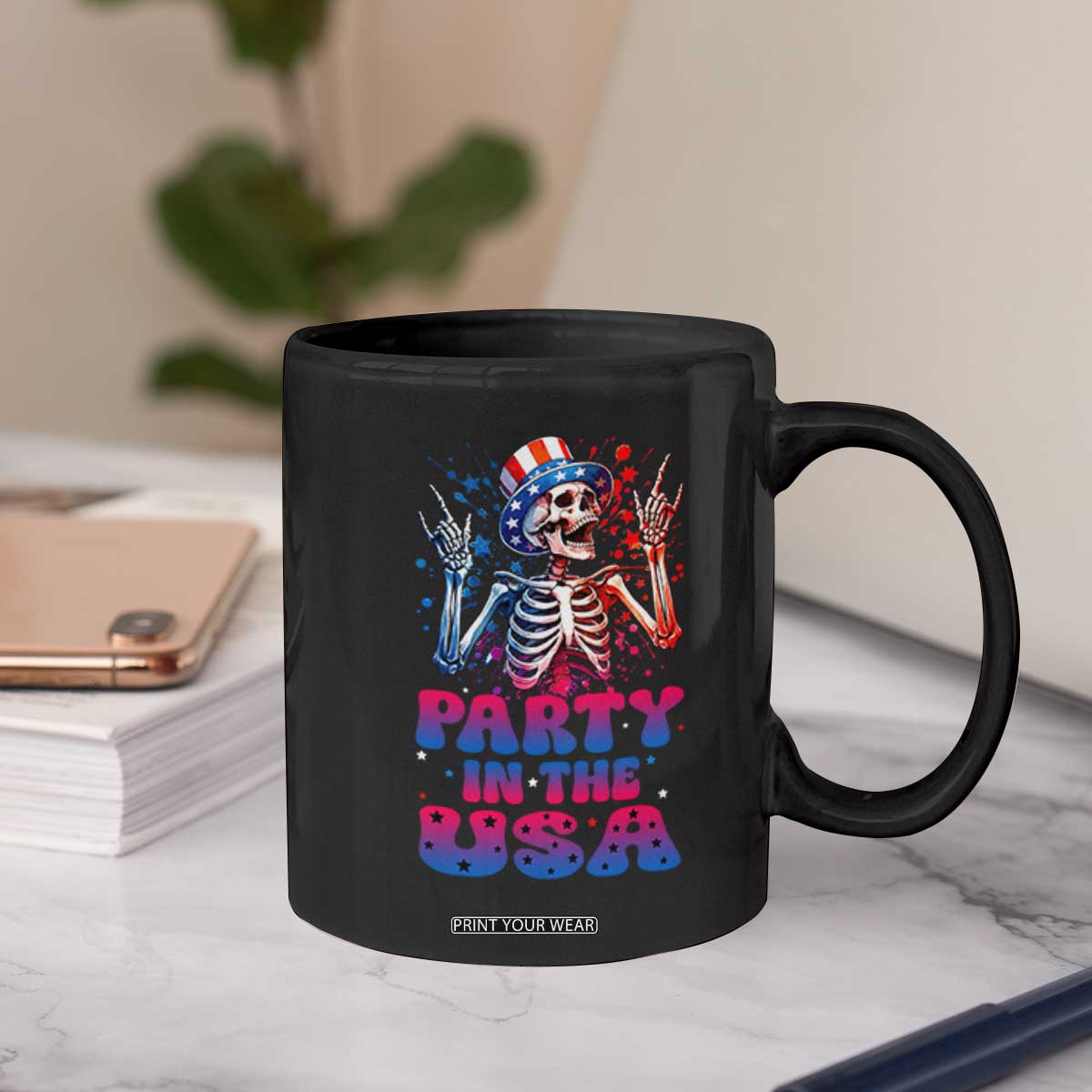 Funny Party In The USA Skeleton Rock Hand Coffee Mug 4th Of July Rocker Gift TS12 Print Your Wear