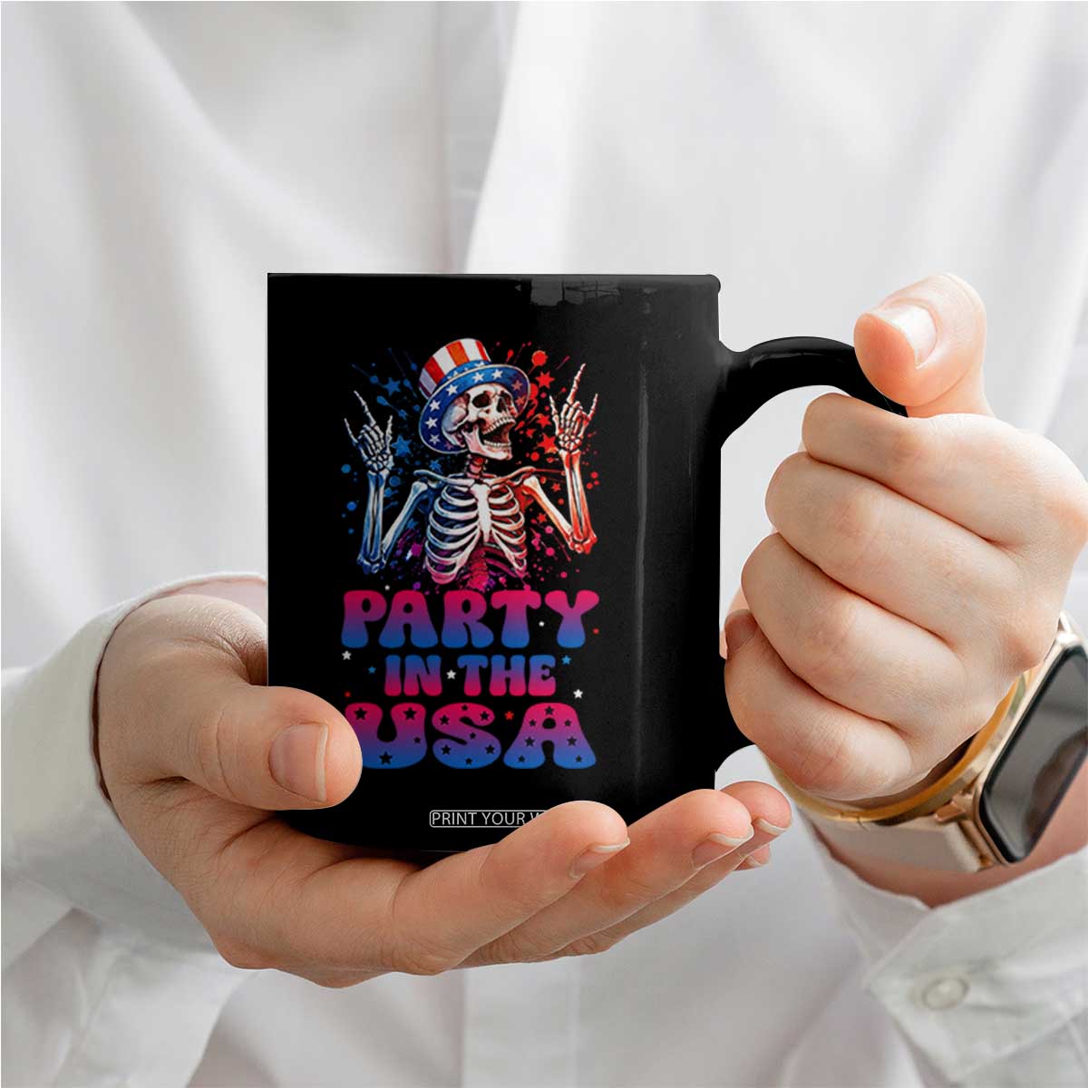 Funny Party In The USA Skeleton Rock Hand Coffee Mug 4th Of July Rocker Gift TS12 Print Your Wear