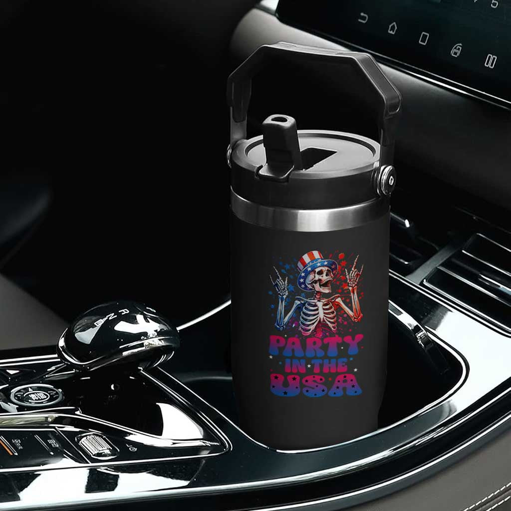 Funny Party In The USA Skeleton Rock Hand Flip Straw Tumbler 4th Of July Rocker Gift TS12 Print Your Wear