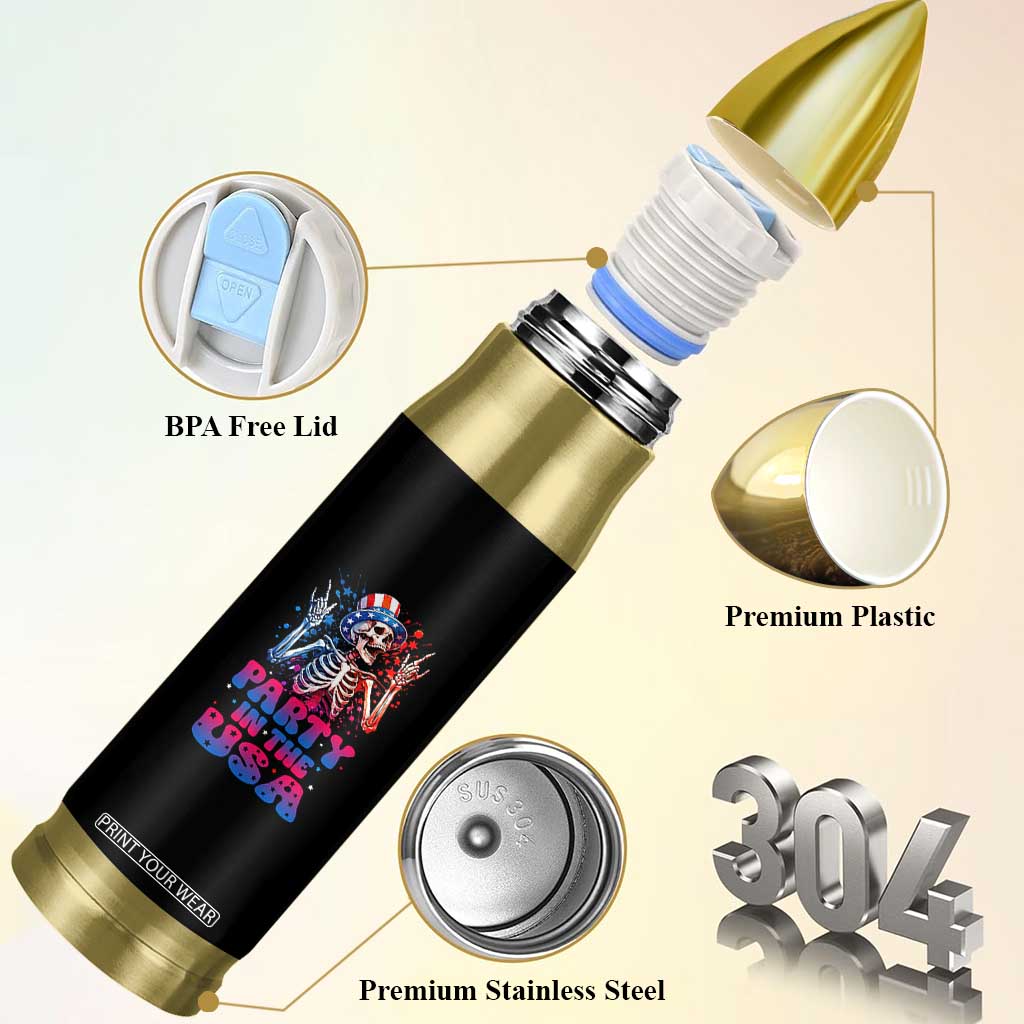Funny Party In The USA Skeleton Rock Hand Bullet Tumbler 4th Of July Rocker Gift TS12 Print Your Wear