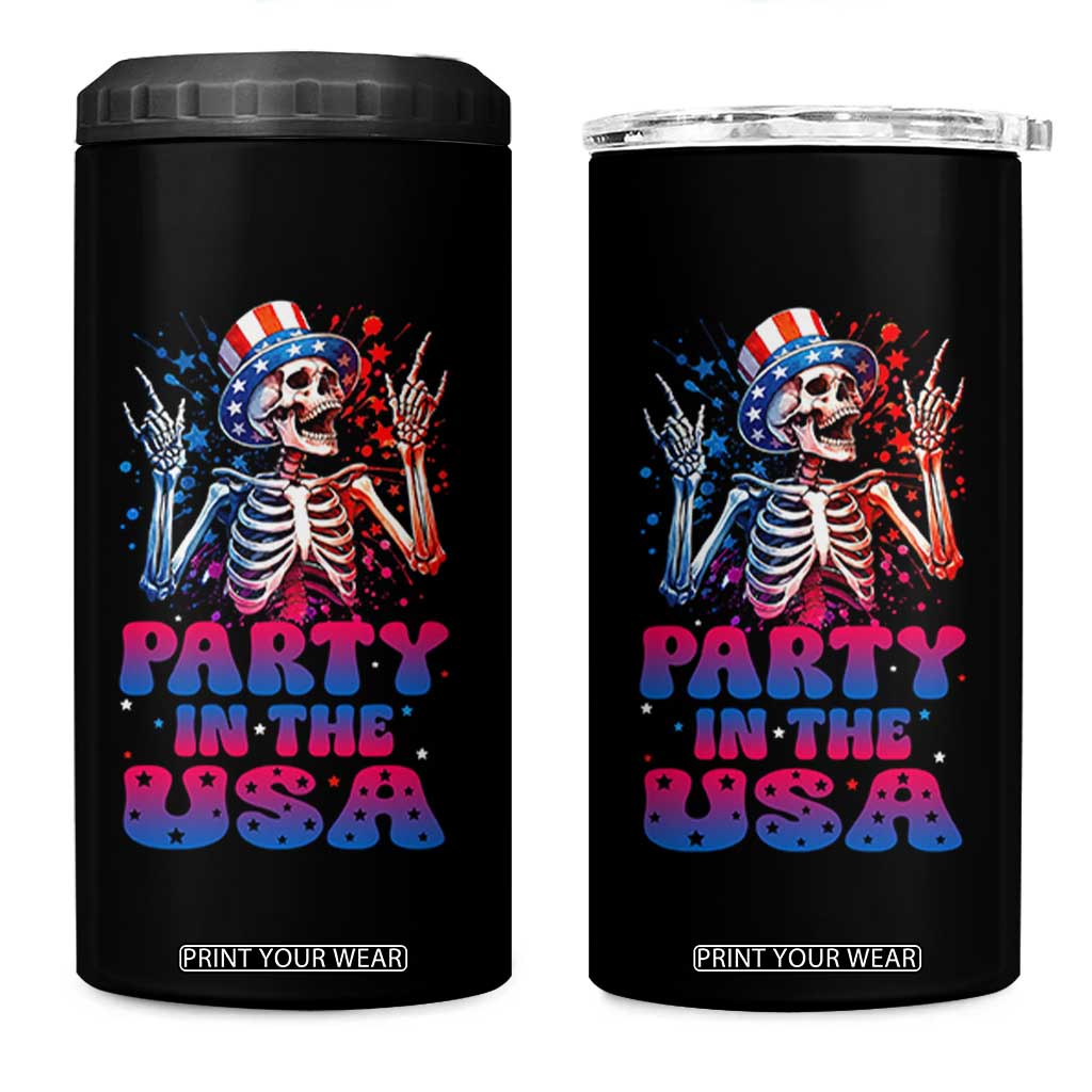 Funny Party In The USA Skeleton Rock Hand 4 in 1 Can Cooler Tumbler 4th Of July Rocker Gift TS12 One Size: 16 oz Black Print Your Wear