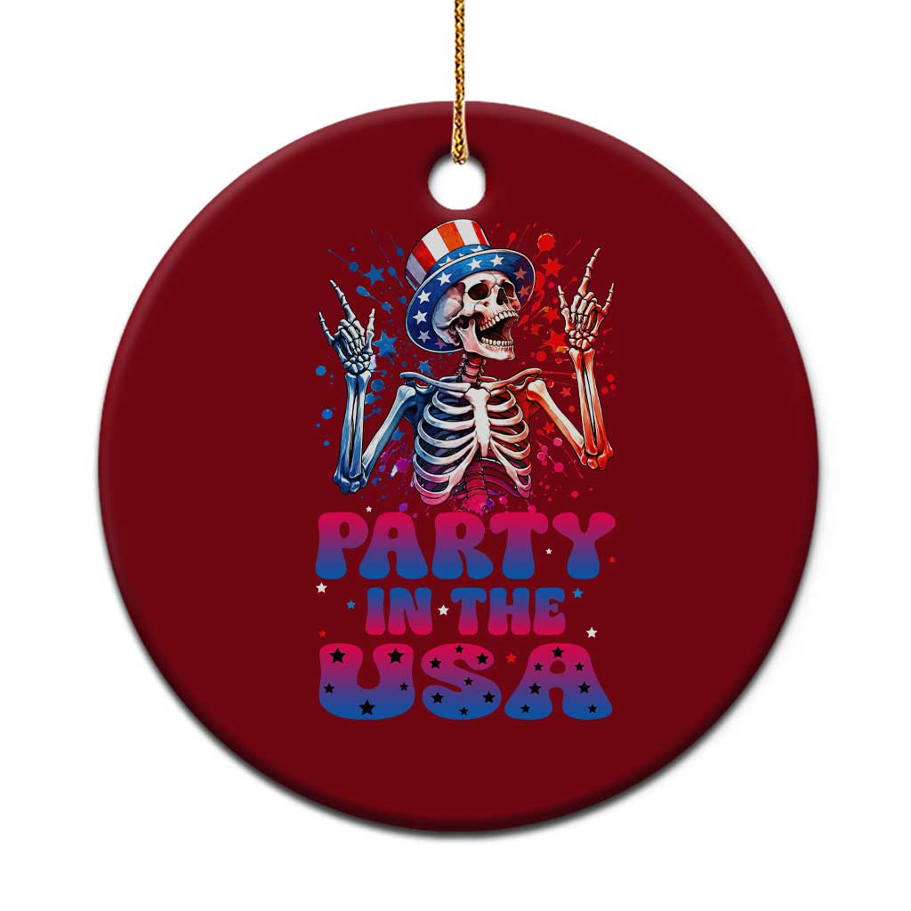 Funny Party In The USA Skeleton Rock Hand Ceramic Ornament 4th Of July Rocker Gift TS12 1pc Red Print Your Wear