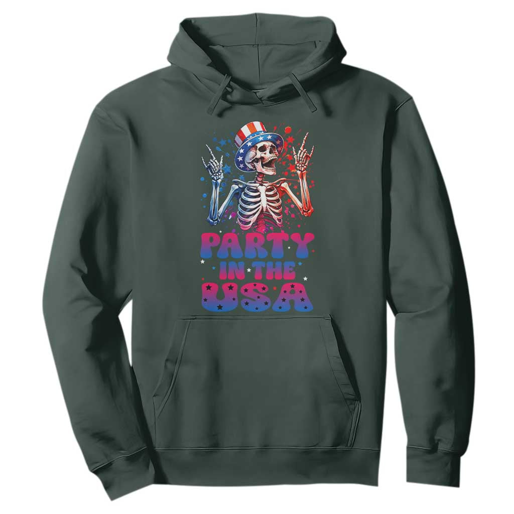 Funny Party In The USA Skeleton Rock Hand Hoodie 4th Of July Rocker Gift TS12 Dark Forest Green Print Your Wear