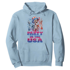Funny Party In The USA Skeleton Rock Hand Hoodie 4th Of July Rocker Gift TS12 Light Blue Print Your Wear