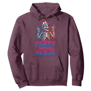 Funny Party In The USA Skeleton Rock Hand Hoodie 4th Of July Rocker Gift TS12 Maroon Print Your Wear