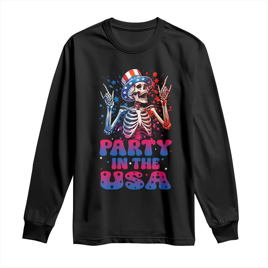 Funny Party In The USA Skeleton Rock Hand Long Sleeve Shirt 4th Of July Rocker Gift
