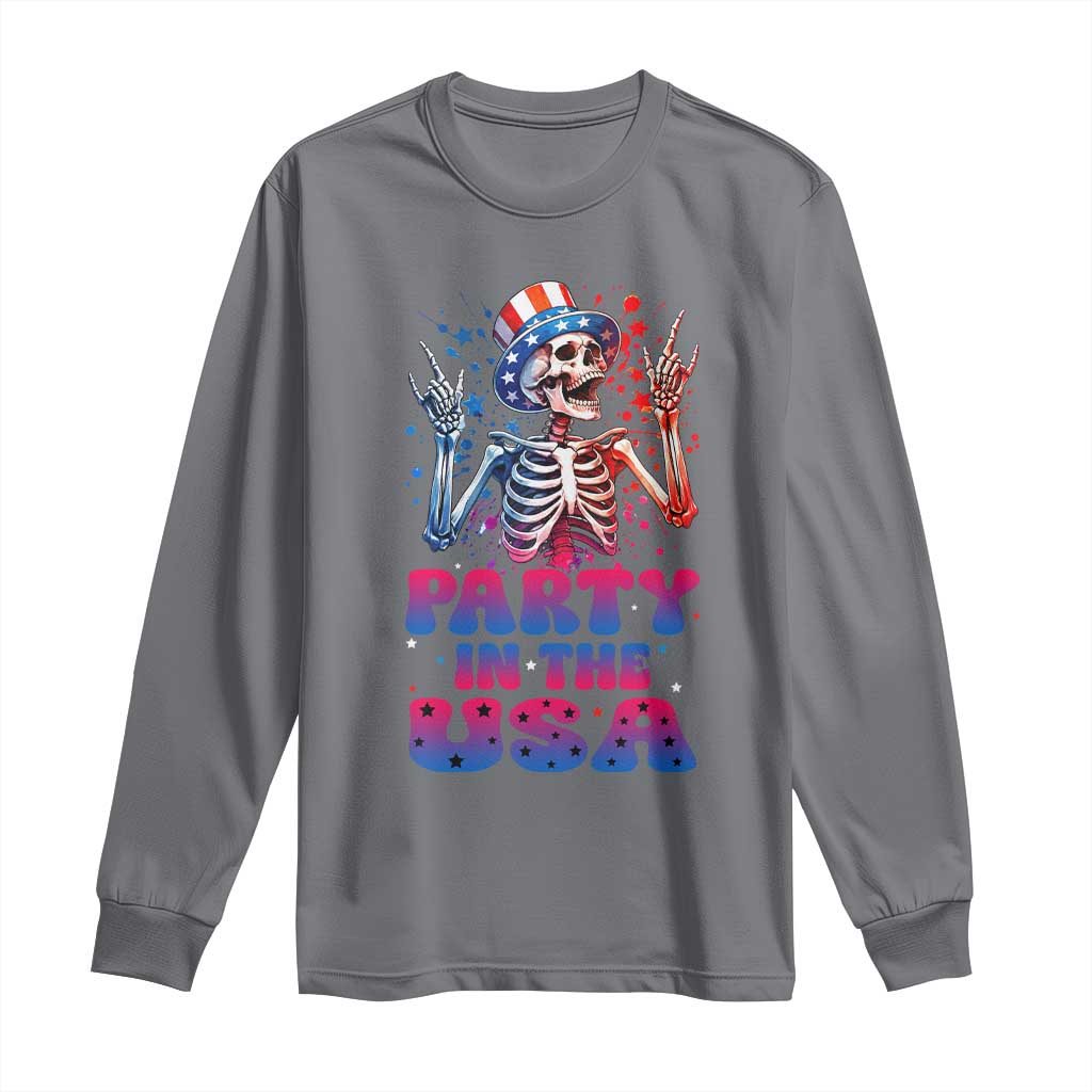Funny Party In The USA Skeleton Rock Hand Long Sleeve Shirt 4th Of July Rocker Gift
