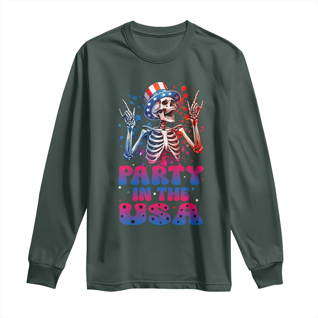 Funny Party In The USA Skeleton Rock Hand Long Sleeve Shirt 4th Of July Rocker Gift