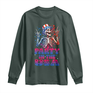 Funny Party In The USA Skeleton Rock Hand Long Sleeve Shirt 4th Of July Rocker Gift
