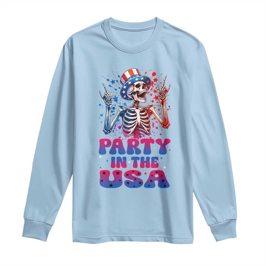 Funny Party In The USA Skeleton Rock Hand Long Sleeve Shirt 4th Of July Rocker Gift