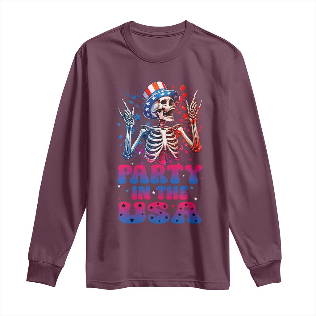 Funny Party In The USA Skeleton Rock Hand Long Sleeve Shirt 4th Of July Rocker Gift