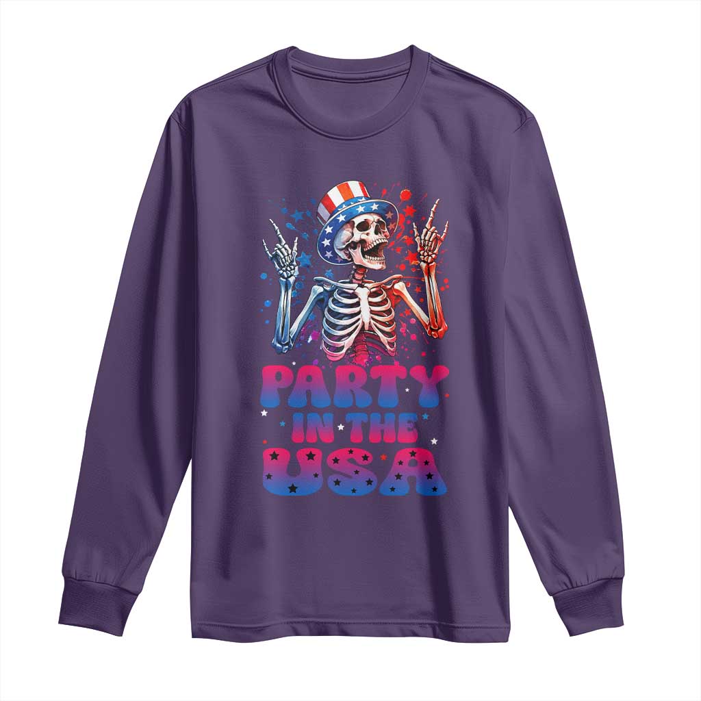Funny Party In The USA Skeleton Rock Hand Long Sleeve Shirt 4th Of July Rocker Gift