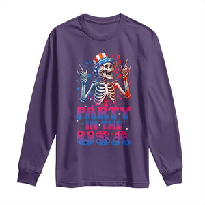 Funny Party In The USA Skeleton Rock Hand Long Sleeve Shirt 4th Of July Rocker Gift
