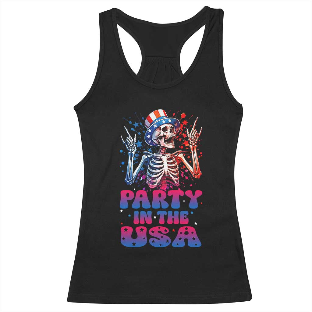 Funny Party In The USA Skeleton Rock Hand Racerback Tank Top 4th Of July Rocker Gift TS12 Black Print Your Wear