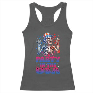 Funny Party In The USA Skeleton Rock Hand Racerback Tank Top 4th Of July Rocker Gift TS12 Dark Heather Print Your Wear