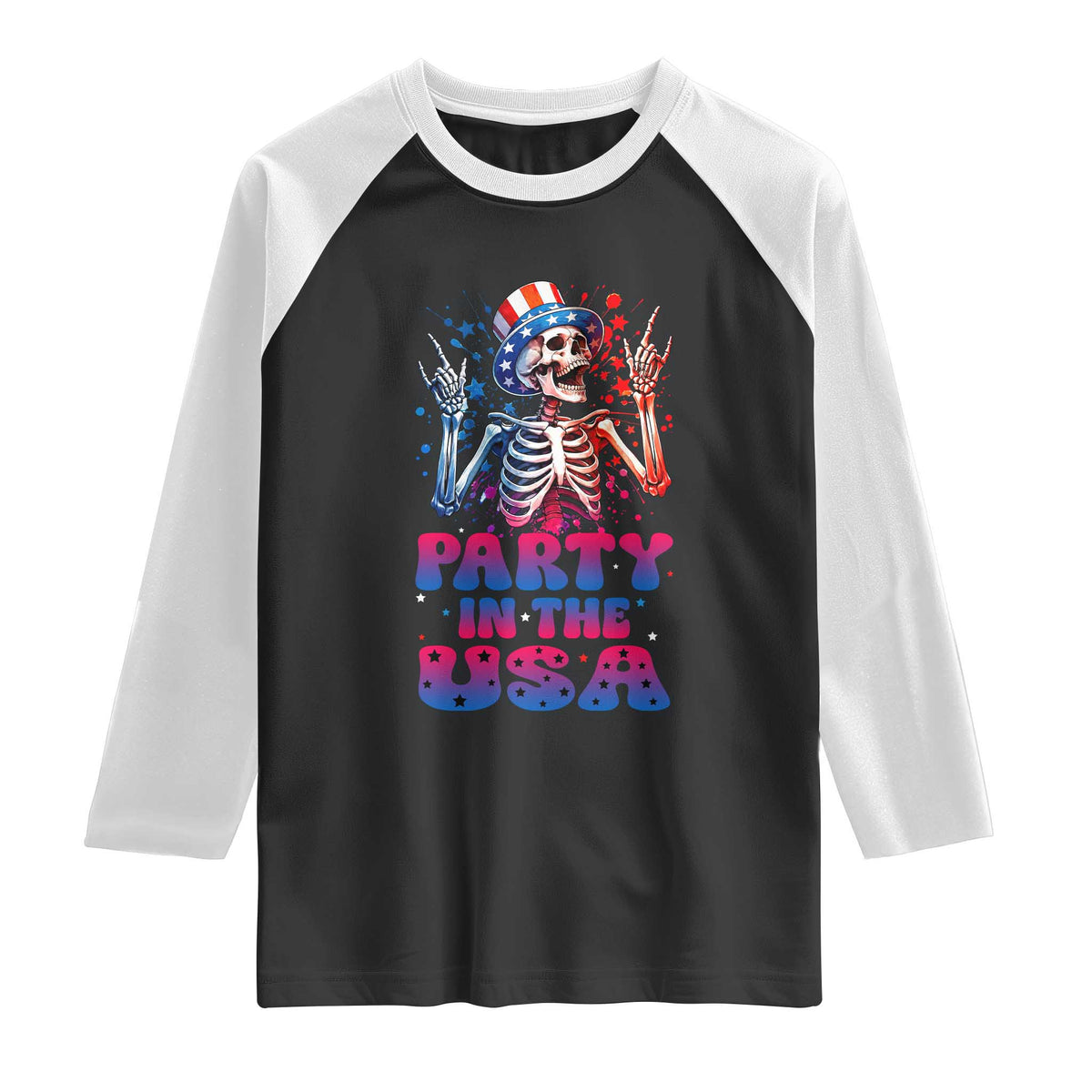 Funny Party In The USA Skeleton Rock Hand Raglan Shirt 4th Of July Rocker Gift