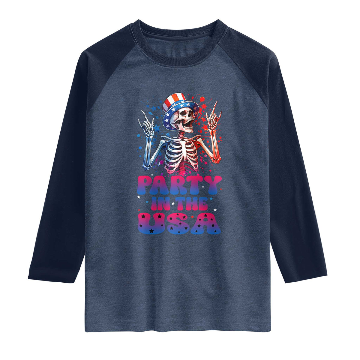 Funny Party In The USA Skeleton Rock Hand Raglan Shirt 4th Of July Rocker Gift