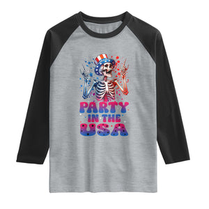 Funny Party In The USA Skeleton Rock Hand Raglan Shirt 4th Of July Rocker Gift