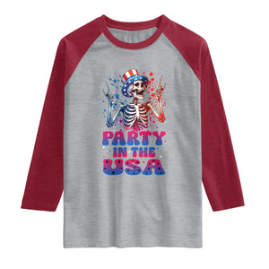 Funny Party In The USA Skeleton Rock Hand Raglan Shirt 4th Of July Rocker Gift