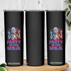 Funny Party In The USA Skeleton Rock Hand Skinny Tumbler 4th Of July Rocker Gift