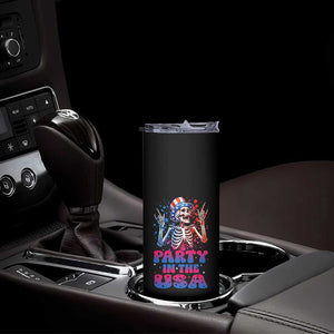 Funny Party In The USA Skeleton Rock Hand Skinny Tumbler 4th Of July Rocker Gift