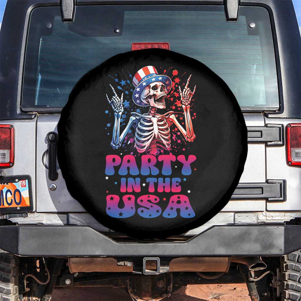 Funny Party In The USA Skeleton Rock Hand Spare Tire Cover 4th Of July Rocker Gift TS12 No hole Black Print Your Wear