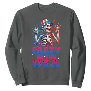 Funny Party In The USA Skeleton Rock Hand Sweatshirt 4th Of July Rocker Gift TS12 Dark Heather Print Your Wear