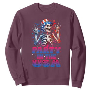 Funny Party In The USA Skeleton Rock Hand Sweatshirt 4th Of July Rocker Gift TS12 Maroon Print Your Wear
