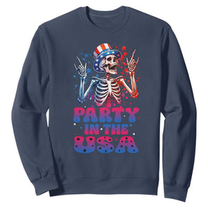Funny Party In The USA Skeleton Rock Hand Sweatshirt 4th Of July Rocker Gift TS12 Navy Print Your Wear