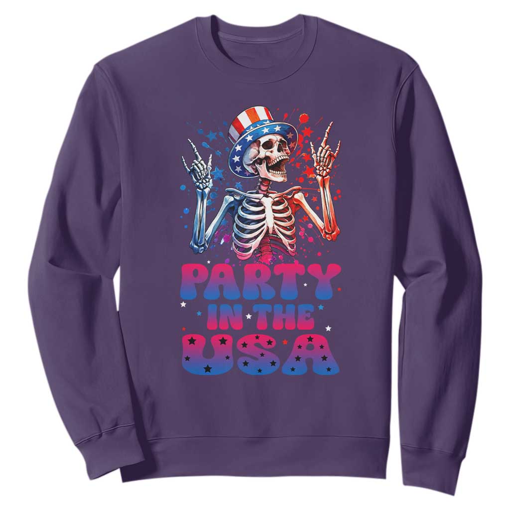 Funny Party In The USA Skeleton Rock Hand Sweatshirt 4th Of July Rocker Gift TS12 Purple Print Your Wear