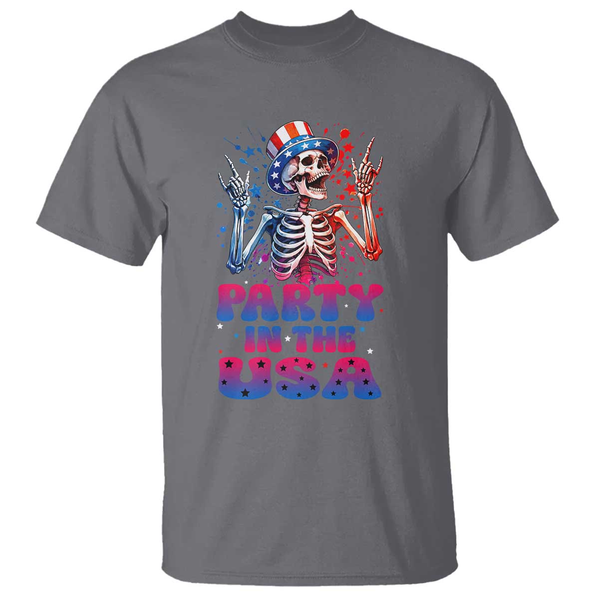 Funny Party In The USA Skeleton Rock Hand T Shirt 4th Of July Rocker Gift TS12 Charcoal Print Your Wear