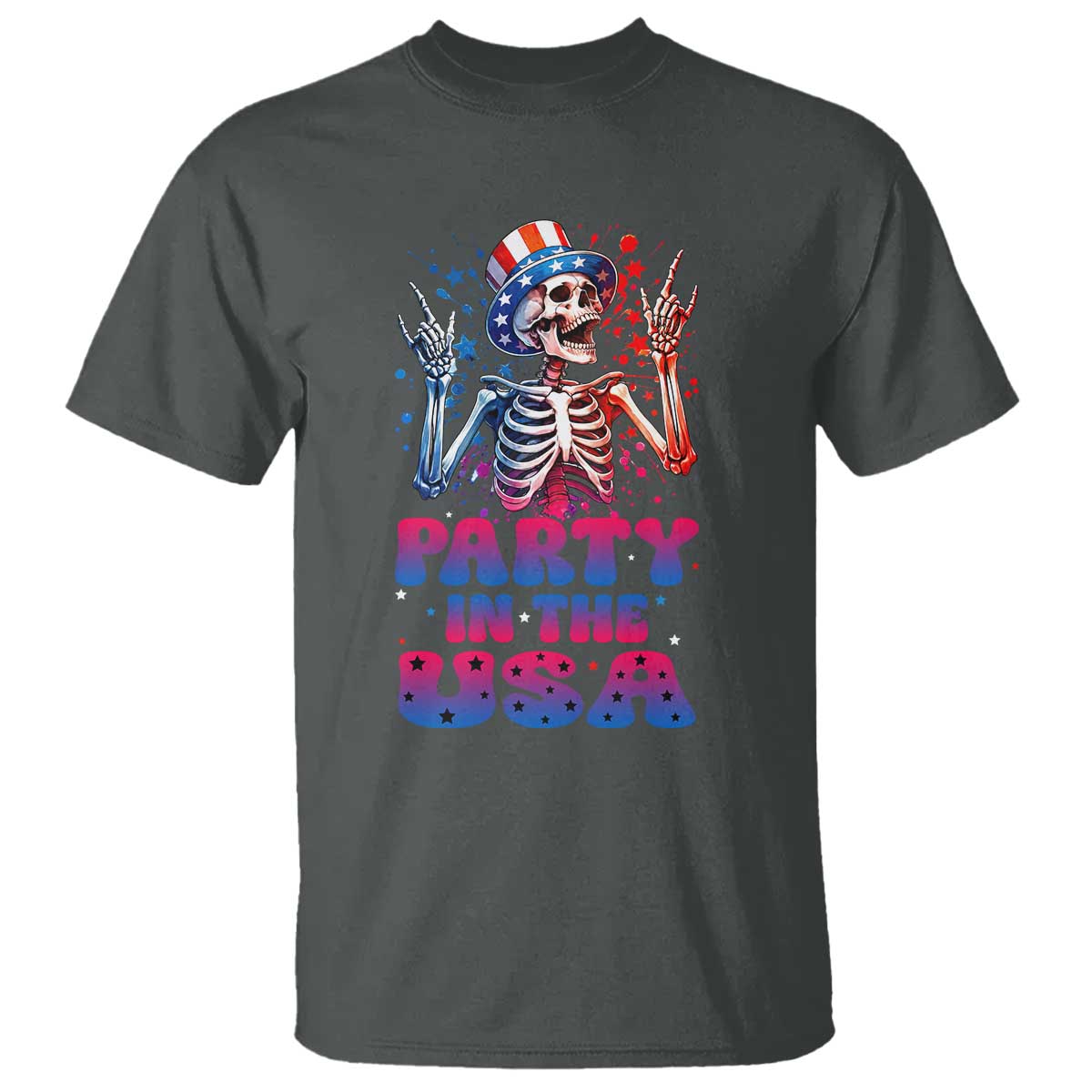 Funny Party In The USA Skeleton Rock Hand T Shirt 4th Of July Rocker Gift TS12 Dark Heather Print Your Wear