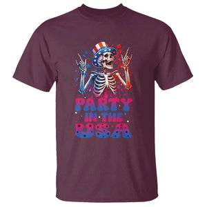 Funny Party In The USA Skeleton Rock Hand T Shirt 4th Of July Rocker Gift TS12 Maroon Print Your Wear