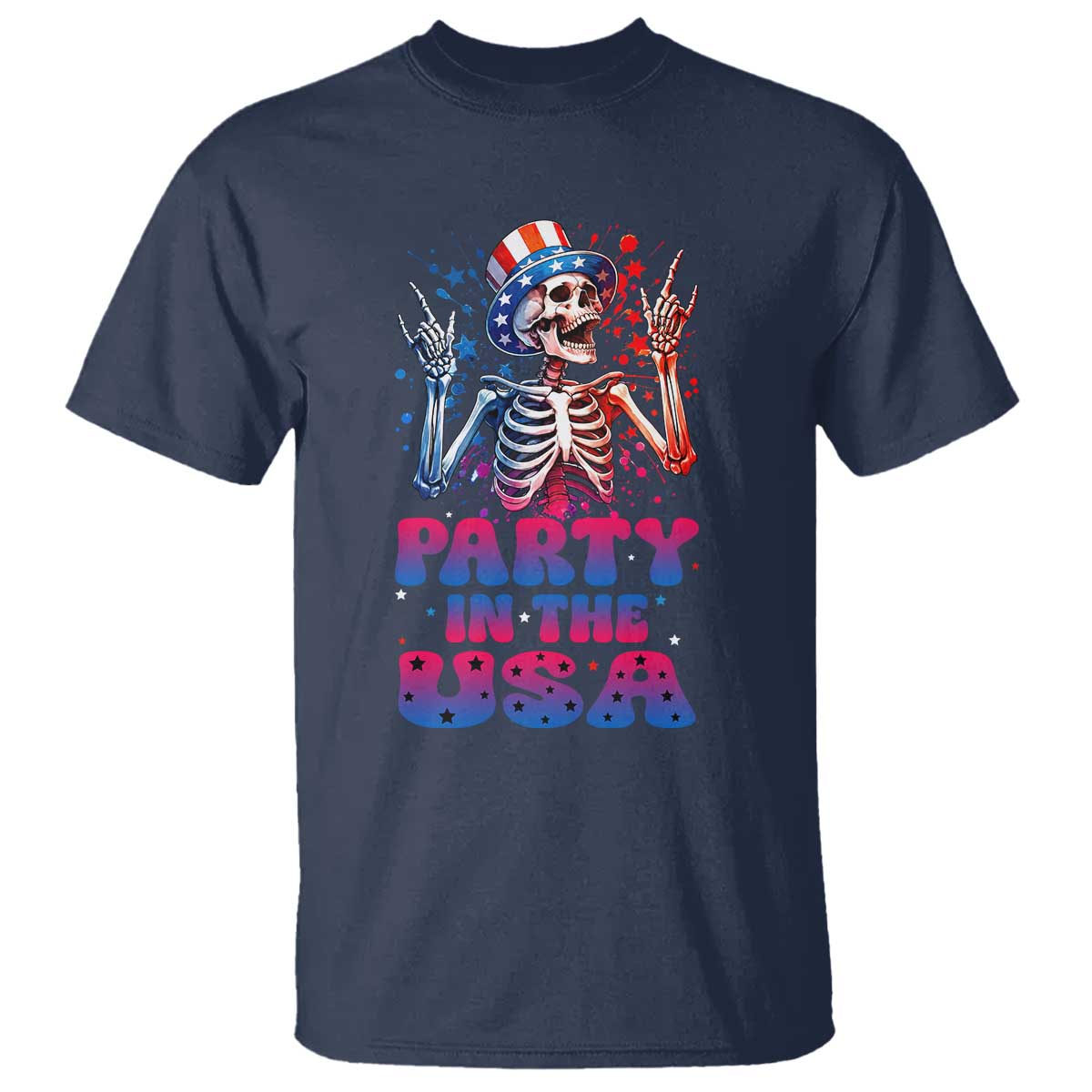 Funny Party In The USA Skeleton Rock Hand T Shirt 4th Of July Rocker Gift TS12 Navy Print Your Wear