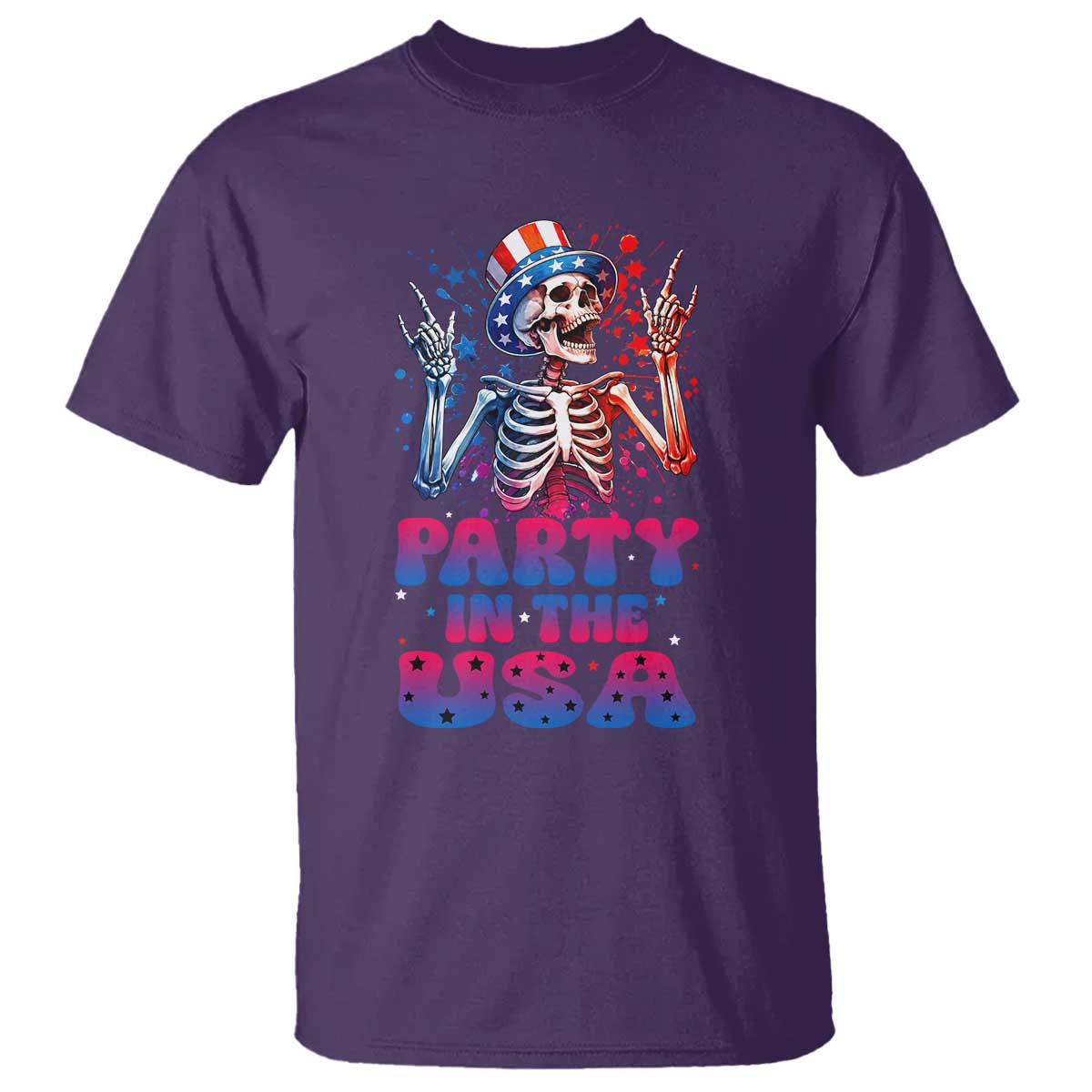 Funny Party In The USA Skeleton Rock Hand T Shirt 4th Of July Rocker Gift TS12 Purple Print Your Wear
