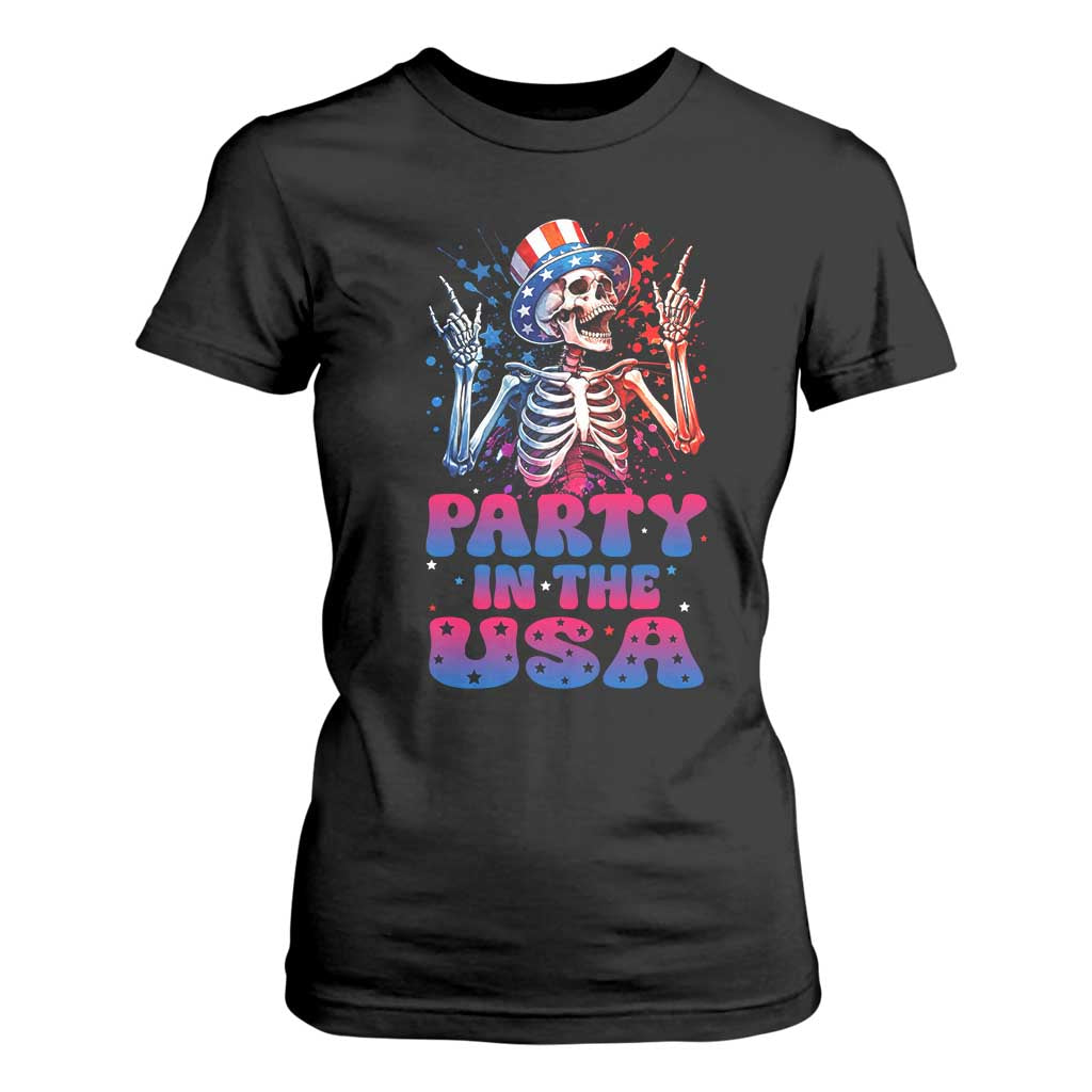 Funny Party In The USA Skeleton Rock Hand T Shirt For Women 4th Of July Rocker Gift TS12 Black Print Your Wear