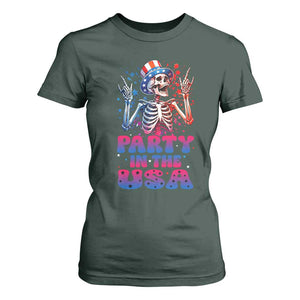 Funny Party In The USA Skeleton Rock Hand T Shirt For Women 4th Of July Rocker Gift TS12 Dark Forest Green Print Your Wear