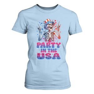 Funny Party In The USA Skeleton Rock Hand T Shirt For Women 4th Of July Rocker Gift TS12 Light Blue Print Your Wear